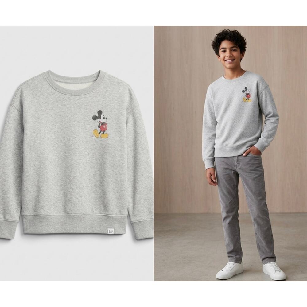 GAP Kids Disney Mickey Mouse Heather Gray Fleece Sweatshirt Size M 8